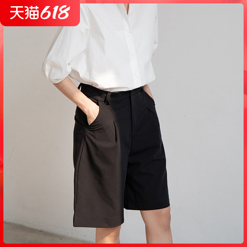 Wide Leg Shorts Women Summer Loose High Waist Display Slim Casual 100 Hitch Suit Pants Straight Barrel A Character Black 50% 50% Pants