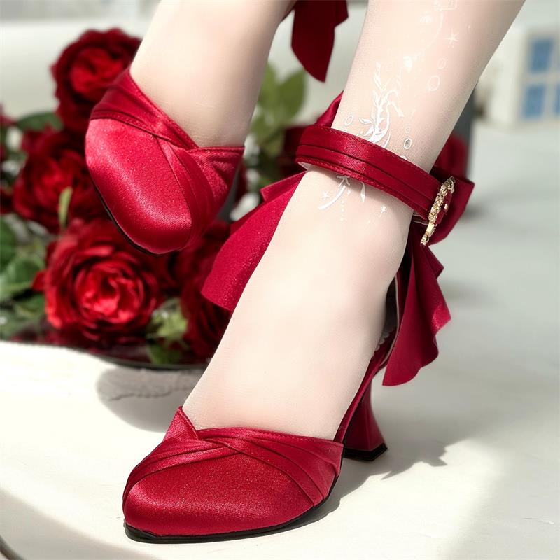 Crown-Shaped Akita Original High-Heeled Bowknot Single Shoes Lolita Sandals Women's Shoes Elegant Lo Shoes Wedding Shoes Mature Style