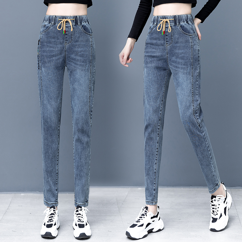 Belly jeans 2021 new spring and Autumn women's elastic high waist thin feet pencil nine-point pants