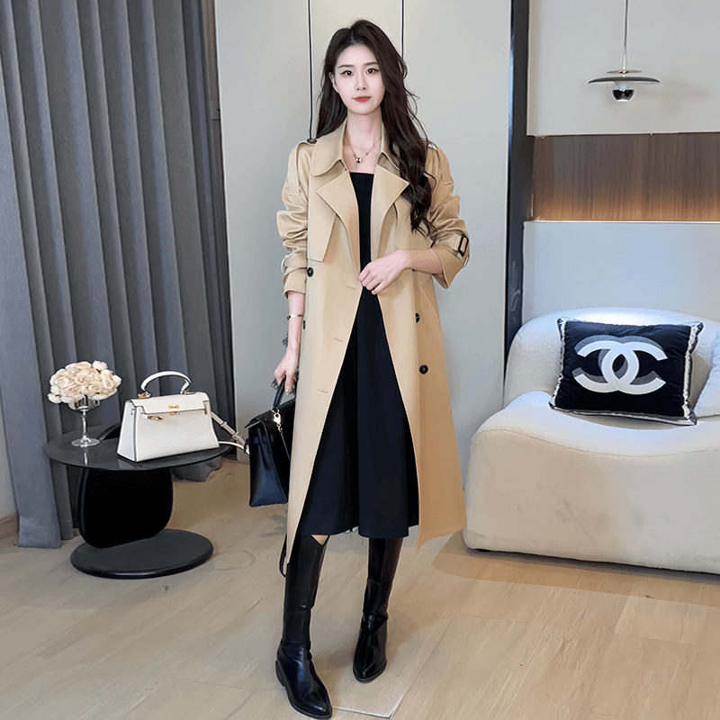 Windbreaker Coat for Women, Autumn 2026 New Korean Style, Mid-Length, Petite, High-End, Elegant, British Style, Over-The-Knee Coat Windbreaker Coat for Women, Autumn 2026 New Korean Style, Mid-Length, Petite, High-End, Elegant, British Style, Over-The-Knee Coat