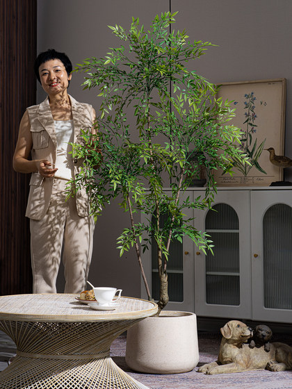 High-End Large Artificial Nandina Bamboo Tree, Realistic Green Plant, Faux Flower, Light Luxury Indoor Floor-Standing Decorative Landscaping Ornament