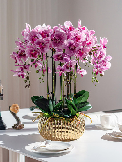 Moisturizing Phalaenopsis Artificial Flower Arrangement for Hotel Front Desk, Indoor Living Room, Entrance Decoration, Floral Display