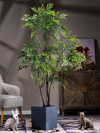 High-End Large Artificial Nandina Bamboo Tree, Realistic Green Plant, Faux Flower, Light Luxury Indoor Floor-Standing Decorative Landscaping Ornament