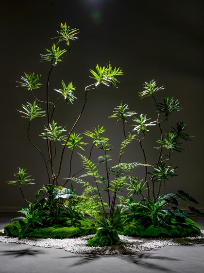 Internet-Famous Combination of Artificial Trees, Green Plants, Fake Trees, Floor-Standing Bionic Potted Plants, Indoor Window Display, Staircase Landscaping Decoration