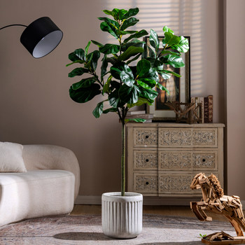 Ficus Lyrata Artificial Green Plant, High-End Light Luxury Fake Tree, Bionic Green Plant for Indoor Living Room, Shop Landscaping, Floor-Standing Decoration