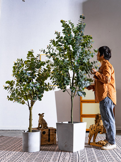 Sen Yicheng Artificial Gray-White Eucalyptus Green Plant Fake Tree Potted Plant Indoor Living Room Shop Window Decoration Ornament