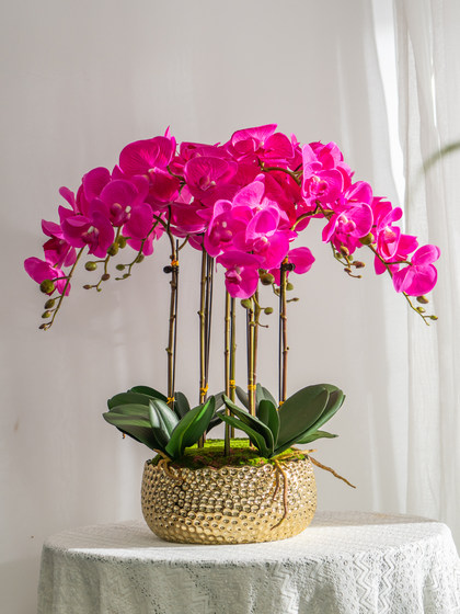 Moisturizing Phalaenopsis Artificial Flower Arrangement for Hotel Front Desk, Indoor Living Room, Entrance Decoration, Floral Display