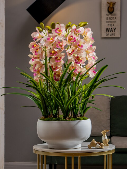 High-end 2026 new simulation feel Cymbidium orchid fake flower decoration plastic flower arrangement living room TV cabinet decoration bonsai