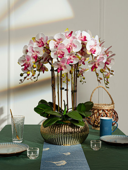 Moisturizing Phalaenopsis Artificial Flower Arrangement for Hotel Front Desk, Indoor Living Room, Entrance Decoration, Floral Display