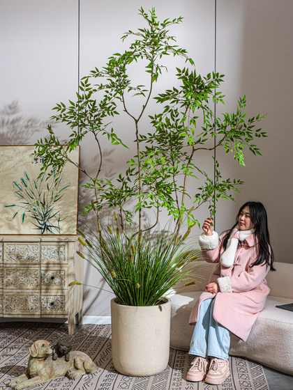 Artificial Nandina Bamboo High-End Light Luxury Indoor Floor-Standing Decorative Ornaments Fake Tree Large Artificial Green Plant Fake Flower Tree Plant