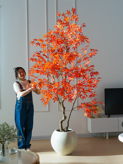 Simulated Red Maple Tree, Large Green Plant, Indoor Light Luxury Artificial Tree, Shopping Mall Balcony, Shop Window, Artificial Plant for Landscaping
