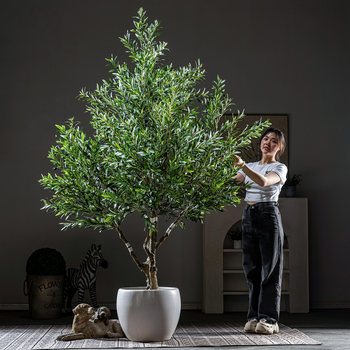Simulated Green Plant Olive Tree Artificial Tree Large Indoor Living Room Hotel Lobby Floor-Standing Potted Plant Artificial Plant Landscaping