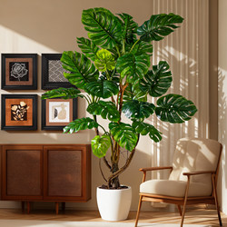 Simulated Tropical Green Plant Monstera Artificial Tree Bionic Plant Indoor Living Room Large Landscaping Floor-Standing Ornament in Antique Style