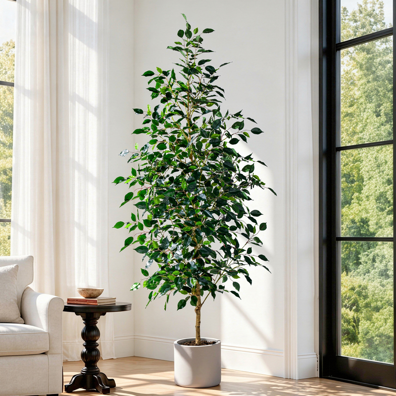 High-End Artificial Green Plant Pagoda Banyan Tree Fake Tree Bionic Potted Plant Indoor Living Room Floor-Standing Landscaping Decoration Ornament