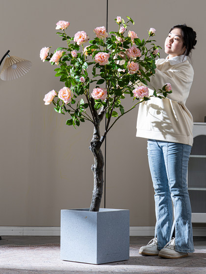 High-End Rose Camellia Floor-Standing Decorative Flowers, Simulated High-End Living Room Plastic Fake Flowers, Fake Trees and Green Plants
