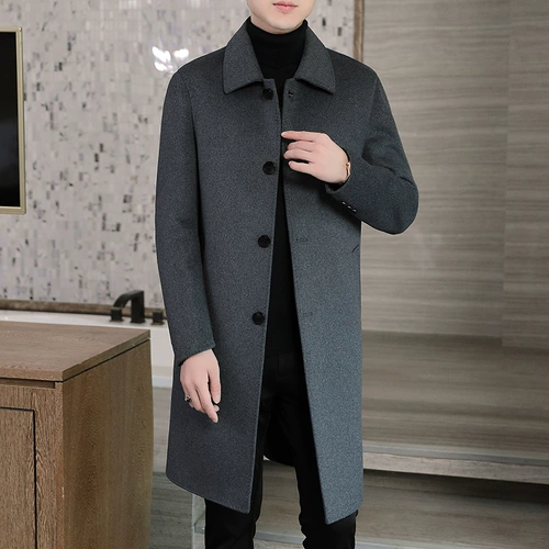 Шерстяной демисезонный двусторонний длинный плащ для мальчиков, шерстяное пальто