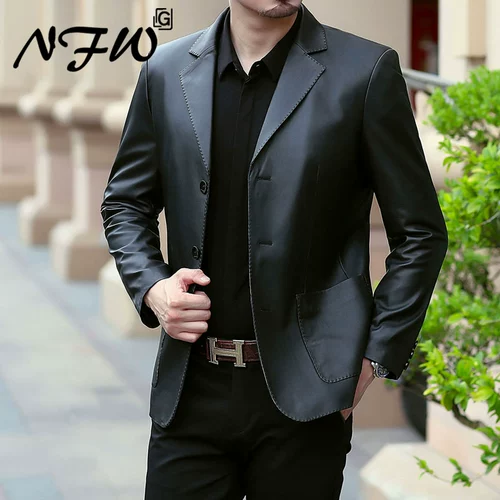 Осенний костюм, куртка, из натуральной кожи, облегающий крой, для мужчины среднего возраста