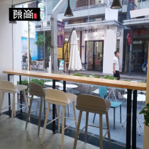 Milk tea shop bar table and chair American solid wood iron long table household High Table industrial wind wall table coffee shop