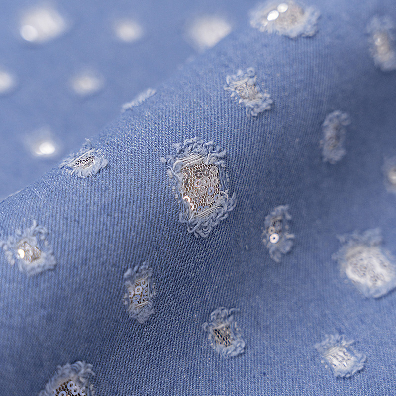 Italian Imported Sequin Denim 660G/M Width 1.6m Sparkling Personalized Denim Fabric Spring and Autumn Jacket