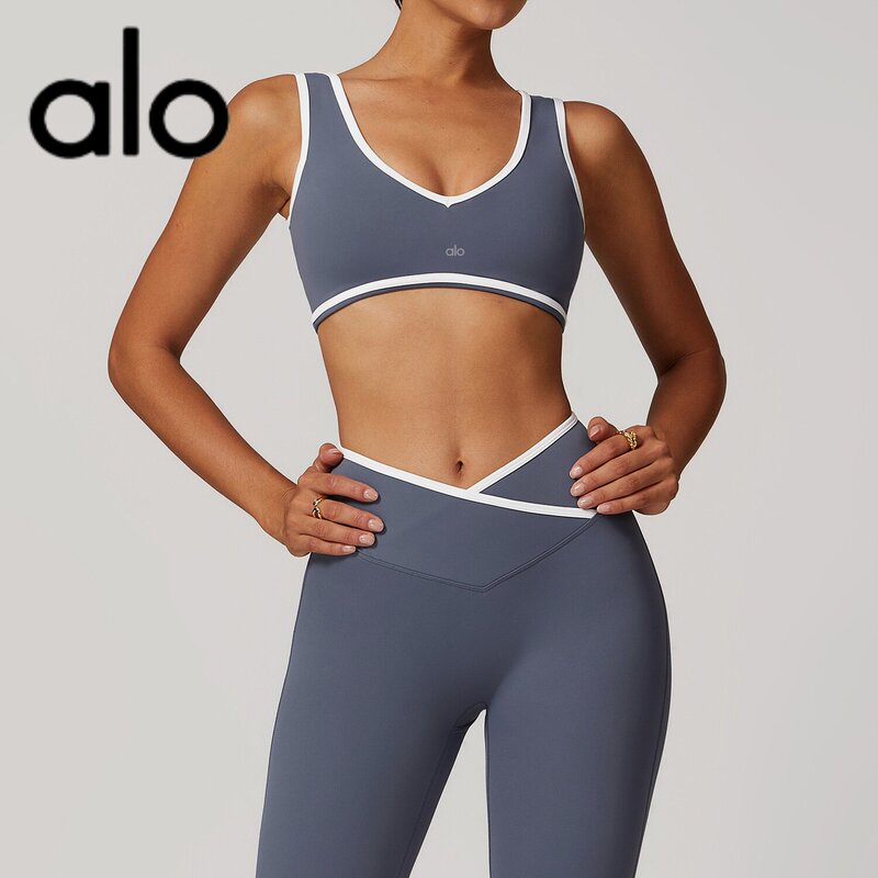 Aio Contrasting Color Wide Shoulder Strap Sports Bra All-In-One Yoga Vest Pilates Quick-Drying Running Bra Fitness Wear