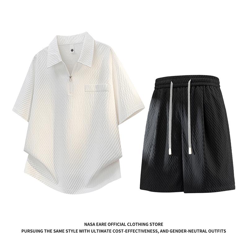 Nasab-Eare Summer Polo Shirt Suit for Men, American Style Trendy Loose Short-Sleeved Shorts, Versatile and Casual, a Complete Set Nasab-Eare Summer Polo Shirt Suit for Men, American Style Trendy Loose Short-Sleeved Shorts, Versatile and Casual, a Complete Set