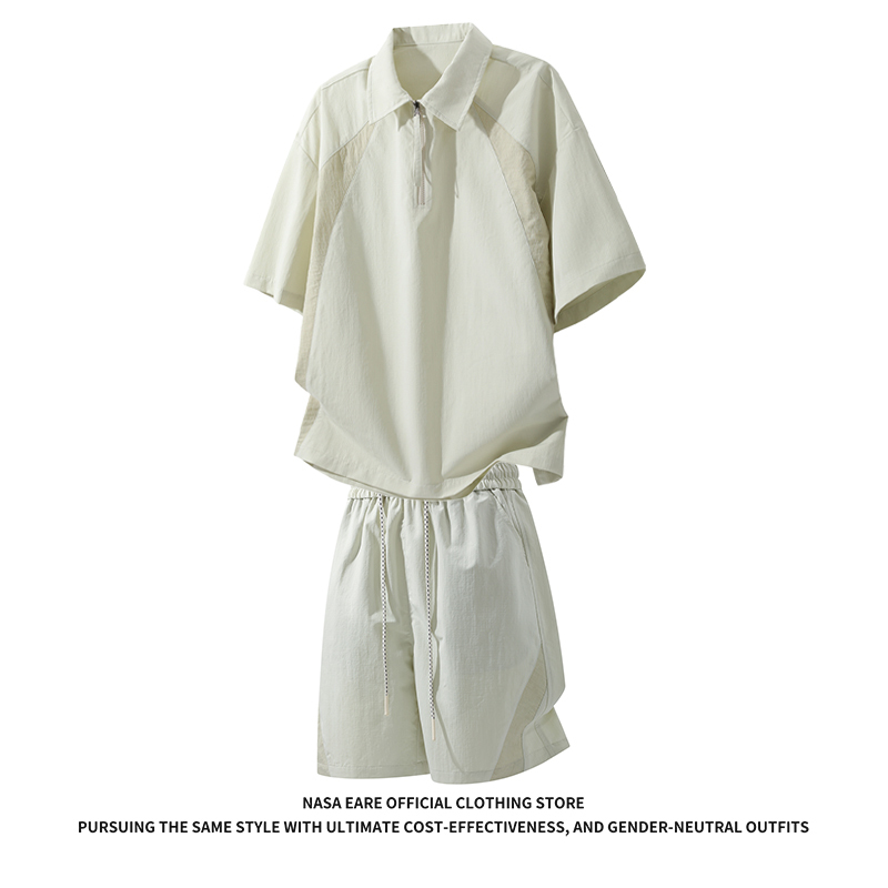 Nasab-Eare Half-Zip Lapel Polo Shirt Men's Summer Cool Quick-Drying Short-Sleeved T-Shirt Shorts Sports Suit