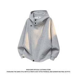 Nasab-Eare American-Style Hooded Heavyweight Asymmetrical Structure Cardigan Sweatshirt for Men, Autumn Trendy Brand Loose Jacket
