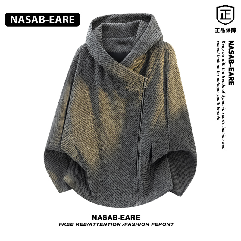 Nasab-Eare American Design Style Diagonal Zipper Hooded Jacket Men's New Autumn Zebra Pattern Casual Jacket