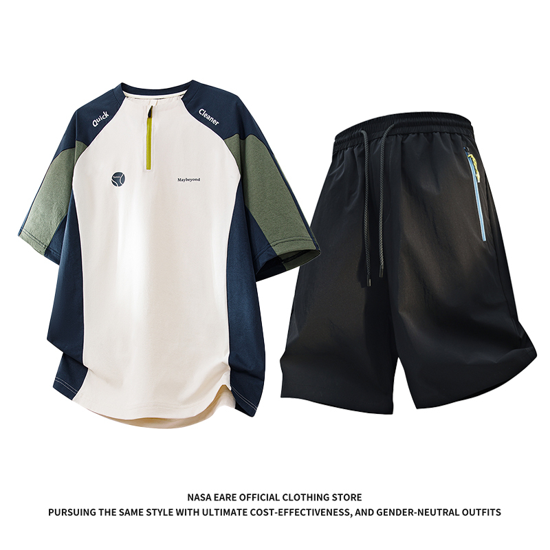 Nasab-Eare Sportswear Suit Men's 2026 Summer New Quick-Drying Loose Outdoor T-Shirt and Shorts Set