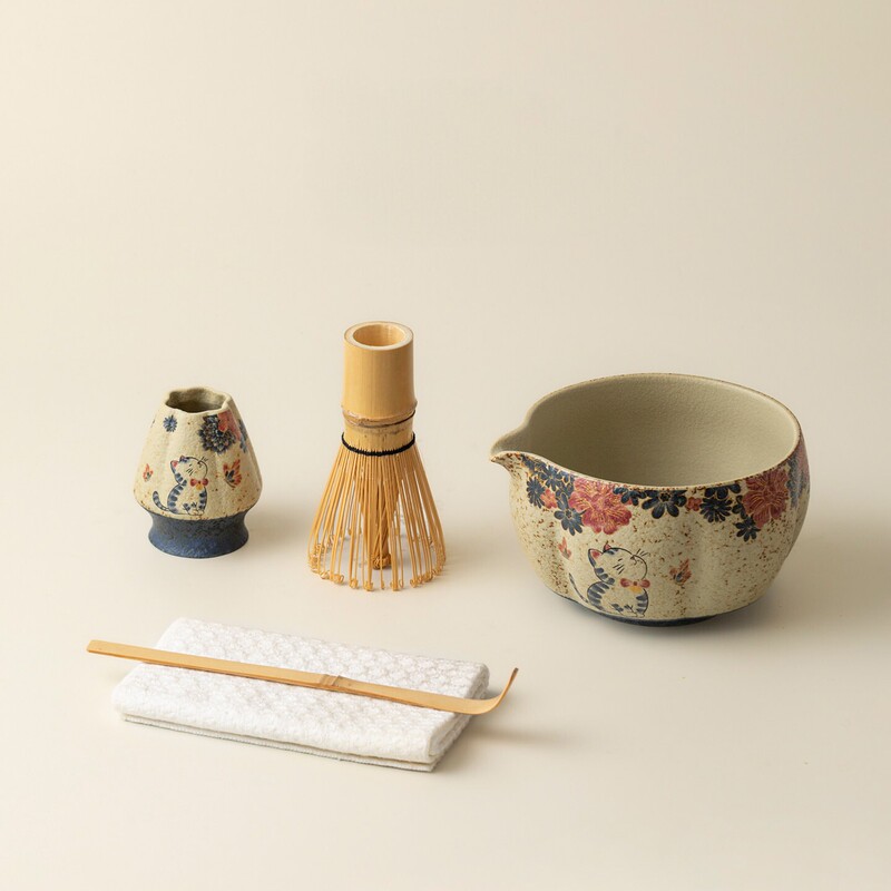 Firestone Red Cat Matcha Tools Ceramic Tea Set Matcha Bowl Handmade Matcha Accessories