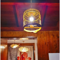 Birdcage chandelier Creative personality shop Tea room Dining Grand avenue gazebo New Chinese single-headed bamboo art lamps
