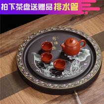 High-end solid wood tea tray with two dragons playing with beads purple sand tea tray with lotus pond interesting double dragons playing with beads large round tea tray with drainage