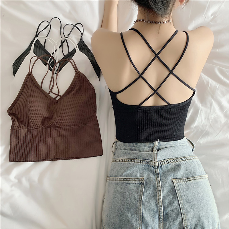 2022 Summer new Korean version 100 lap with chest cushion outside wearing a beauty back sexy cross inside a bottom harness vest