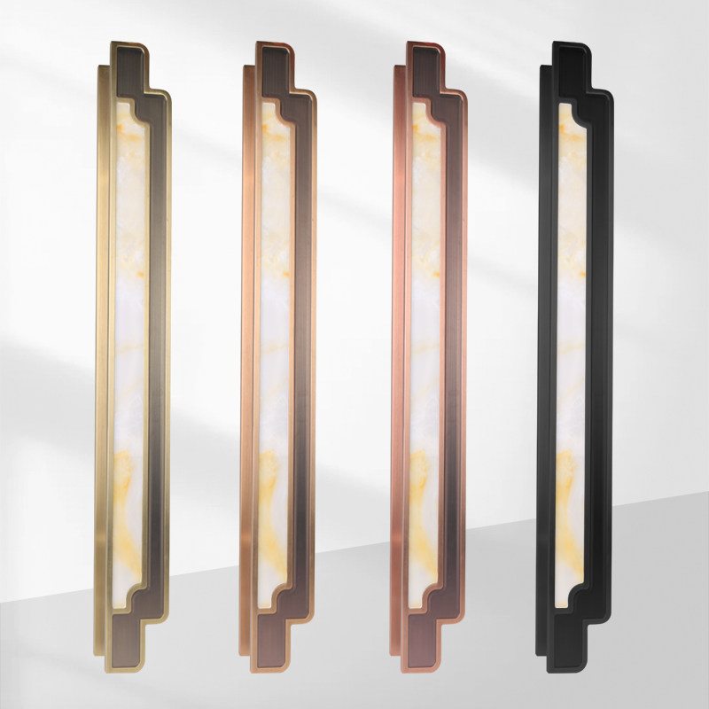 Wooden door handle for fitting antique bronze color inlaid marble high-grade clubhouse Ramen armrest New Chinese wood door handle