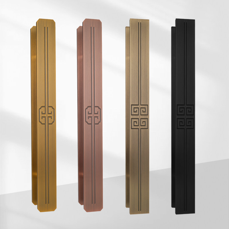 Large door handle ancient bronze color Della takes the new Chinese back grain push-pull wood door to handle the handrail double switch Chinese large door handle