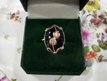 British e jewelry Sheffield made 9K gold rose gold sculptures inlaid with onyx ring