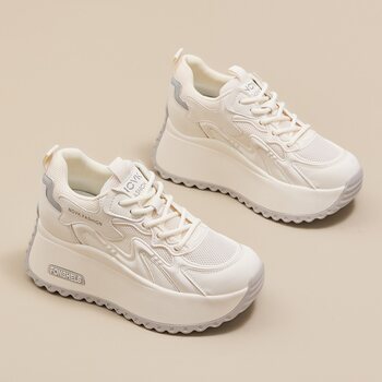 8cm inner height increase genuine leather white shoes for women summer mesh shoes