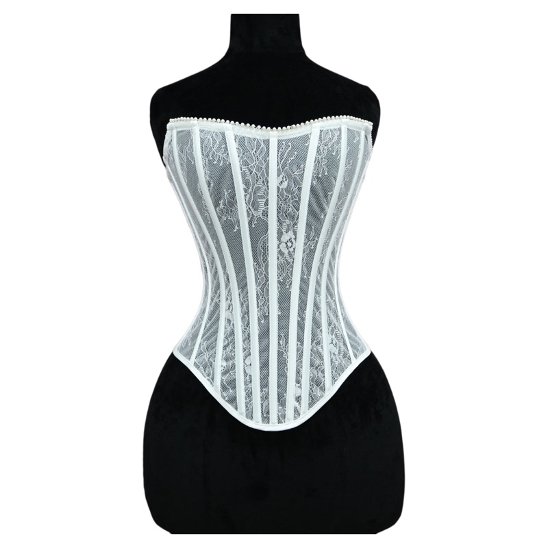 White Lace See-Through Sexy Fishbone Corset with Waist and Tummy Control Shapewear for Inner Wear and Outer Wear Fashionable Intimates