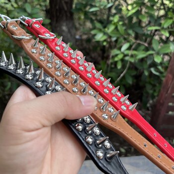 Small Dog Collar with Rivets, Dog Collar for Teddy, Bichon, Cat, Anti-Bite Neck Collar with Spikes, Adjustable Cat Anti-Bite Collar