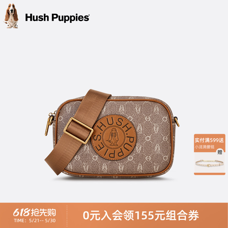 Hush Puppies Women's Bag New Retro Print Camera Bag Fashionable Casual Shoulder Crossbody Bag Trendy Light Luxury Small Square Bag