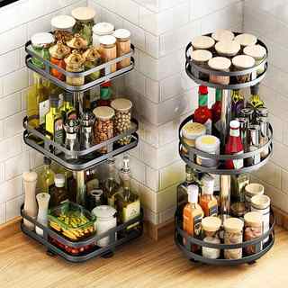 Kitchen condiment storage rack countertop corner condiment rack household rotating oil salt sauce vinegar oil salt sauce vinegar storage rack