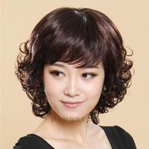 Qi oblique divided black sweet corn hot pear flower roll u-shaped set wig female short hair cute female headgear wig female