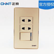 Chint home decoration switch socket gold 120*60 type two open dual control two hole socket NEW9E champagne
