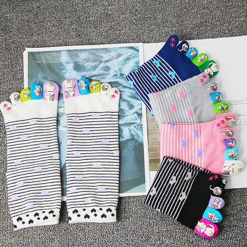 Combination set five-finger socks women's cotton summer tube in the middle of the system toe cute split toe cotton deodorant sweat-absorbing socks