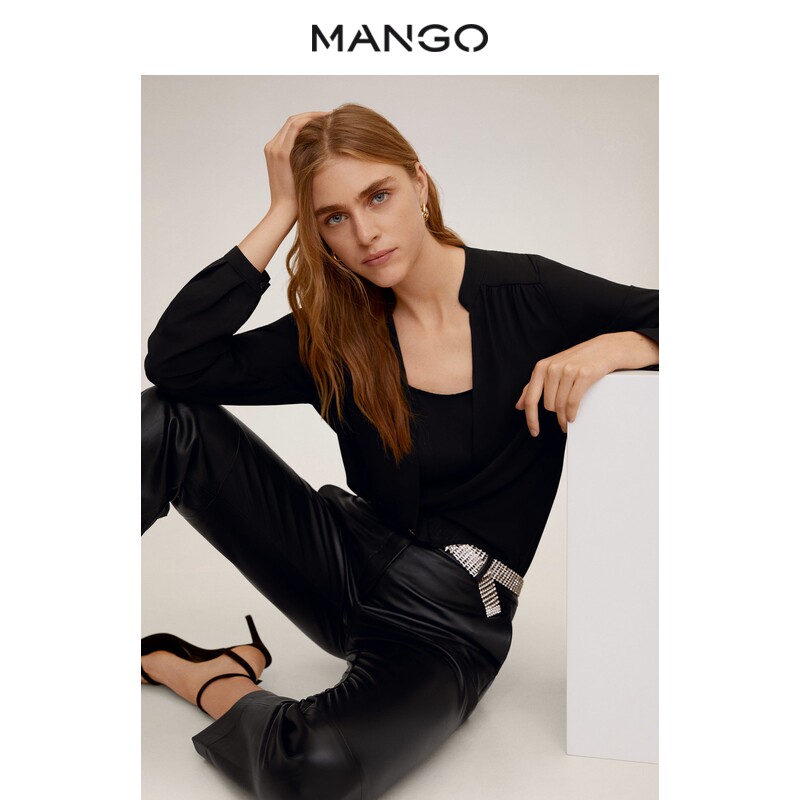MANGO Летняя рубашка, ткань, 2020, V-образный вырез