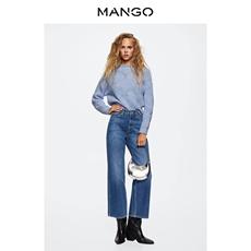 Свитер женский mango女装毛衣2022秋冬新款直筒设计圆领长袖网眼针织休闲毛衣