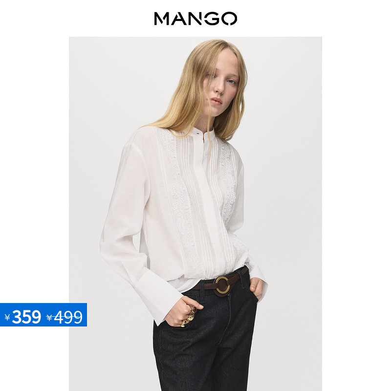 Discount Exclusive Mango Women's Shirt 2026 Summer New Cotton French Lace Embroidered Inner Shirt Discount Exclusive Mango Women's Shirt 2026 Summer New Cotton French Lace Embroidered Inner Shirt