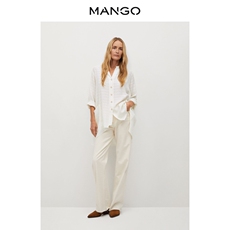 женская рубашка mango女装衬衫2021春夏新款织纹宽松v领设计长袖衬衫