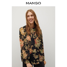 женская рубашка 【转季下架】mango女装衬衫2020秋冬新款印花设计泡泡长袖女衬衫