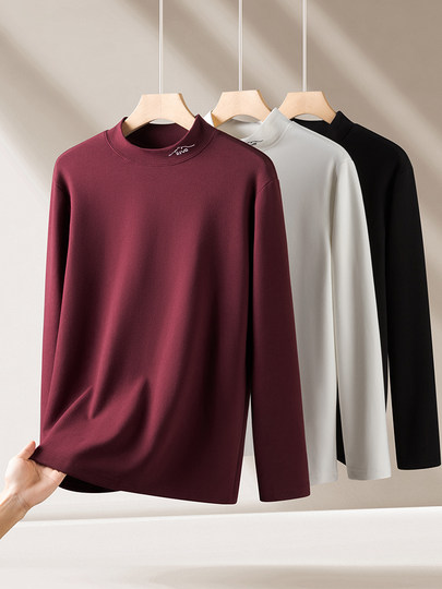 德绒卫衣男秋冬发热内搭半高领保暖打底衫胖子加肥加大码长袖t恤